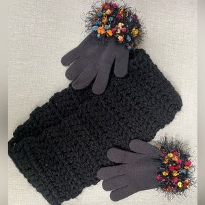 OvertheHead infinity scarf & confetti trimmed gloves. Adult  to children sized.